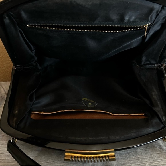 Vintage Theodor California Handbag black patent brass trim - Picture 10 of 11